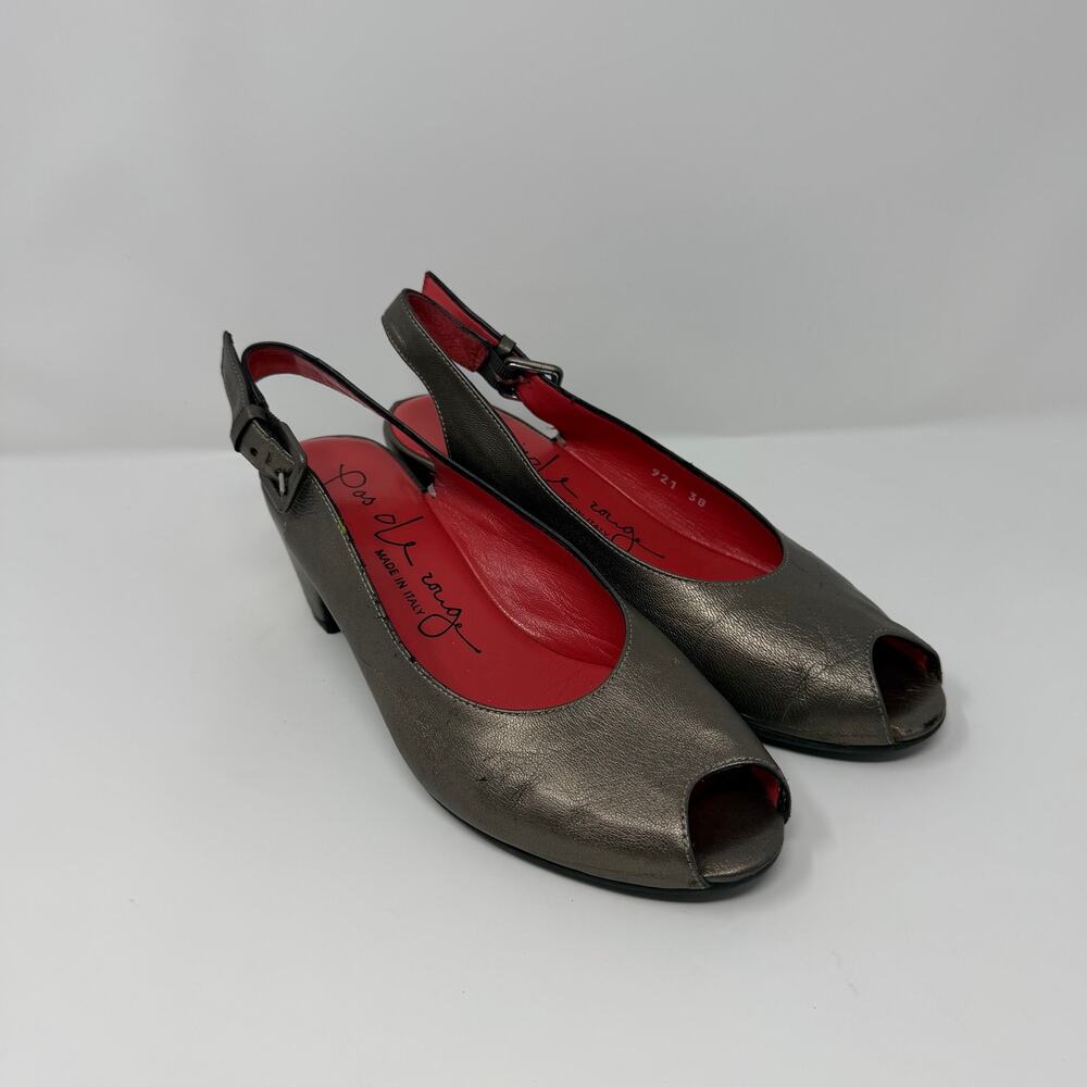 Pas de Rouge Italy Bronze Leather Peep Toe Slingback 38 / 7-7.5